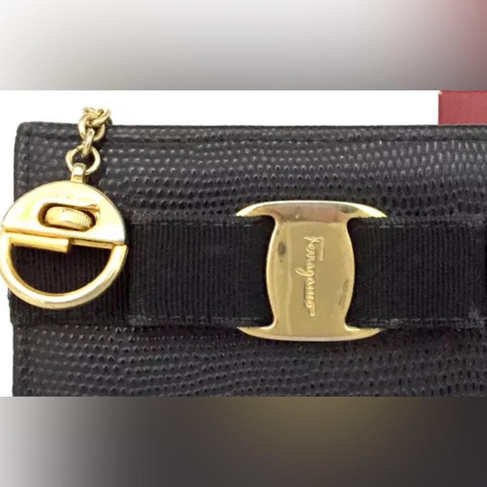 Authentic Salvatore Ferragamo Vara Ribbon Leather Cosmetic Pouch Bag Black - Picture 8 of 11